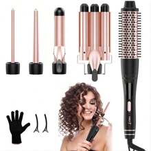 MAX-T Curling Iron Set 5 In 1,Curling Iron Set With Thermal Brush&4 Interchangeable Ceramic (0.35"-1.25"), PTC Quick Heating Temperature Control And Protective Gloves,Curling Wand With 3 Barrels And Multifunctional Curling Brush - 查看 11