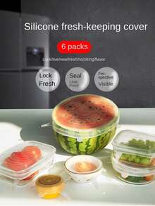 Bộ 6 miếng bọc bát bằng silicon cho nhà bếp, sáu miếng, nắp bát bằng silicon để giữ tươi - Trong sáng - Xem 3