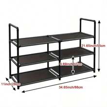 3-Tier Shoe Rack, Holds 12-15 Pairs, Sturdy Stackable Shoe Shelf, Expandable & Adjustable Fabric Shoe Organizer, Durable Metal Shoe Storage Organizer - Black - View 9