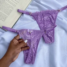 Promotion Kit 10 Women's Lace Thongs With Heart Adjustment Sexy Panties Finds - 彩色 - 查看 4