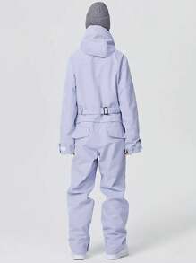 1pc Women's Solid Color Winter Outdoor One-Piece Ski Suit, Ideal Outdoor Ski Jumpsuit, Winter Women's Clothing, Taped Zipper Anti-Loss Design, Ski Suit Set With Zippered Pockets, Winter Sports Ski Suit, Sportswear, Suitable For Outdoor Activities, Winter Skiing Gear, Reinforced Structure, Functional Ski Equipment, Durable Snow Gear,Ski Clothes Women Ski Outfits