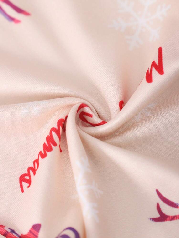 Set pigiama natalizio da donna, 3 pezzi: top a maniche corte con campanelle di Babbo Natale + pantaloncini e pantaloni con stampa di renne, stile festivo casual - Multicolore - Visualizzare 9