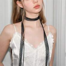 Panglică versatilă din dantelă Colier eșarfă lungă îngustă Accesoriu pentru guler stratificat, primăvară vară