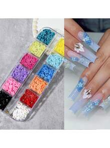 12格/盒 3D 亚克力小花美甲饰品，混合尺寸多色金银圆珠仿珍珠五瓣花美甲水钻装饰女士女孩 DIY 美甲饰品美甲宝石美甲用品指甲 - 彩色 - 查看 4