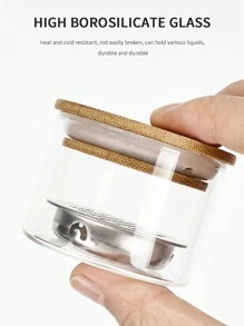 指甲刷清洁工具加厚玻璃洗笔水晶杯不锈钢网滤杯精致多用途玻璃刷清洗器带竹盖 - 笔清洗和存储解决方案