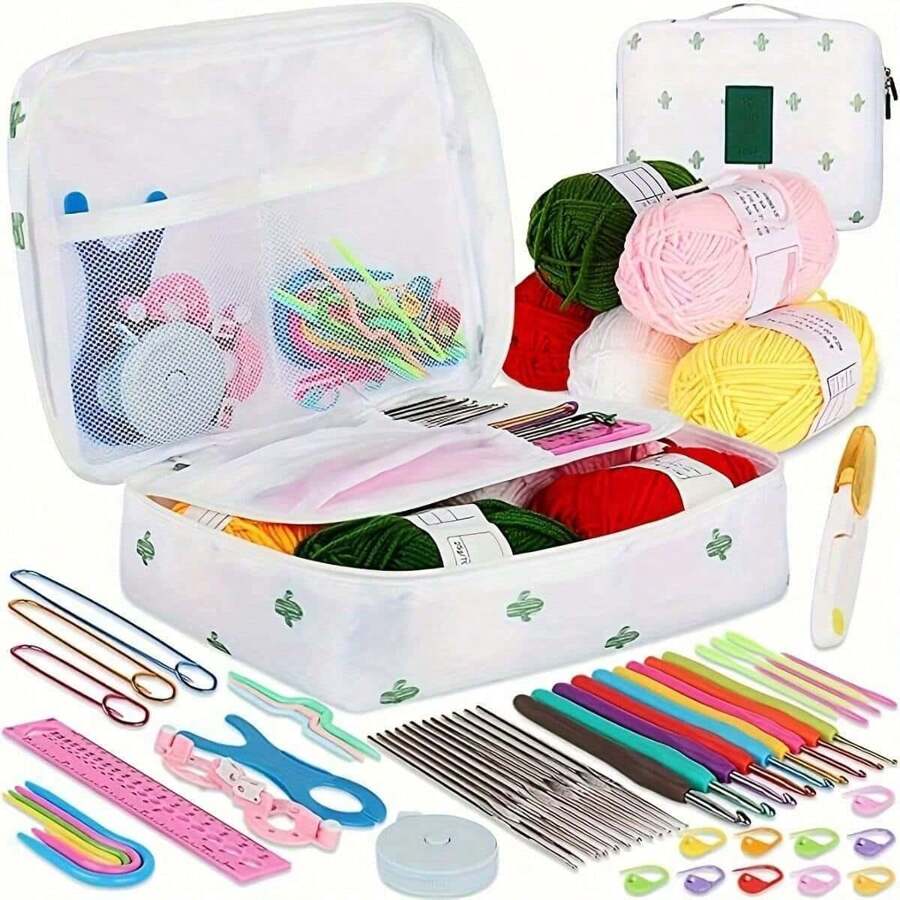 Juego de 58 piezas de ganchos, equipado con mangos de silicona y ganchos de aluminio de 0,6 mm a 6 mm, perfecto para proyectos de tejer y coser manualmente, regalos de cumpleaños y regalos para amigos y seres queridos. (Algunos accesorios tienen colores aleatorios) - Blanco - Ver 1