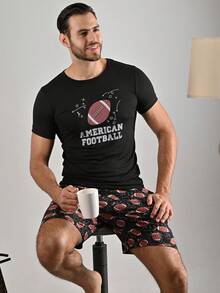 a DORMIR Set De Pijama Multicolor Con estampado Manga Corta y Short Para Hombre - Negro - Ver 3