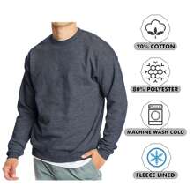 Men's Crew Neck Fleece-Lined Pullover Sweater - Charcoal - View 4