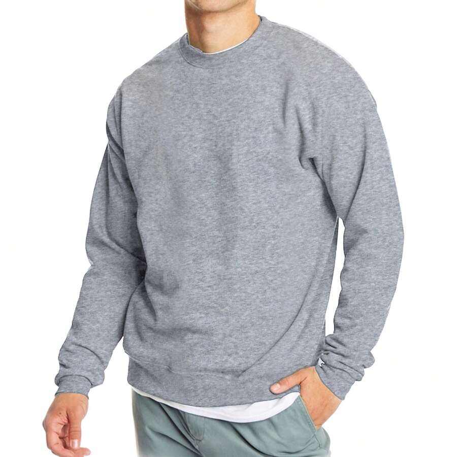 Men's Crew Neck Fleece-Lined Pullover Sweater - Heather Grey - View 1