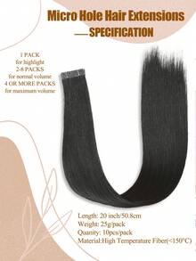 Black Hair Extensions Synthetic Hair With Micro Hole 20 Inch 10 Pcs Tape In Synthetic Hair Extensions Invisible PU Skin Weft Tape In Hair Extensions For Women - Black - View 5