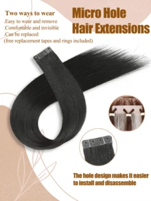 Black Hair Extensions Synthetic Hair With Micro Hole 20 Inch 10 Pcs Tape In Synthetic Hair Extensions Invisible PU Skin Weft Tape In Hair Extensions For Women - Black - View 4