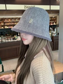1 件女士时尚简约百搭字母印花纯色休闲渔夫帽，厚实保暖护耳，适合日常佩戴，冬季帽子 - 彩色 - 查看 17