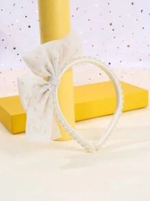 1 pieza Diadema con lazo rojo, blanco y rosa para niñas, elegante banda para el cabello con perlas falsas, accesorio decorativo para el cabello para adolescentes - Multicolor - Ver 14