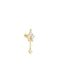 1Pc Asymmetrische Zirkonia Hanger 925 Sterling Zilveren Mini Oorbel Voor Vrouwen Zoete Stijl Geperforeerde Ketting Met Stud Oorbel Geschikt Voor Bruiloft Bruidssieraden