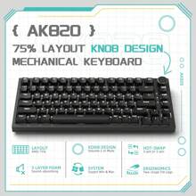 ATTACK SHARK*Ajazz AK820 Mechanical Gaming Keyboard With Knob 75% Keyboard Hot Swappable Type-C Wired Gasket 5-Layer Noise Absorbing Foam Ice Blue Backlit NKRO Linear Blue Switch For PC/Win - Black - View 2