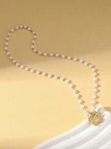 MESTILO 1pc Fashionable Faux Pearl Plumeria Copper Necklace, Suitable For Women's Daily Wear