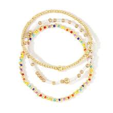 2-3pcs Minimalist Gold Bead Interval Colored Rice Bead 18k Gold-Plated Copper Bead Gold Bead Women's Bracelet Set Gift For Her, Wife, Women
