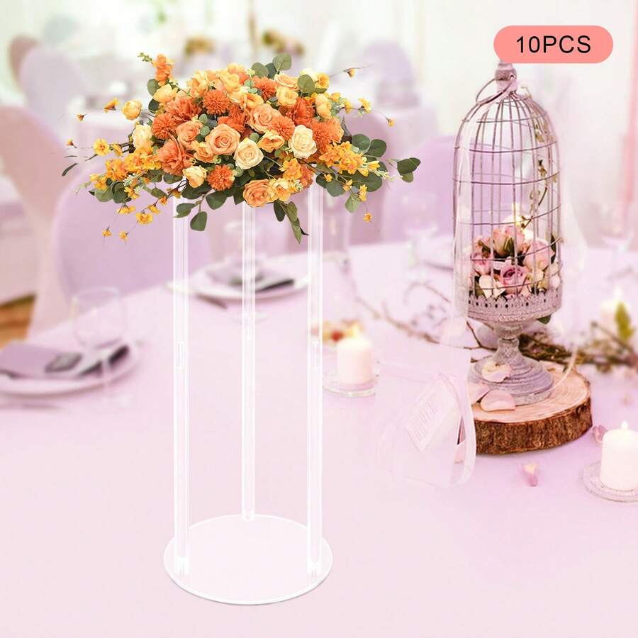 10 Pcs Wedding Acrylic Flower Vases Clear Flower Stand Set Elegant Wedding Centerpieces Table Top Decorations Column Flower Stand For Lawn Wedding Hotel Hall Event Party Decor