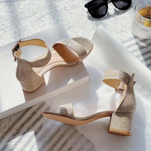 Fashion Strap Sandals High Heels, Women Thick Heel Ankle Strap Sandals, Elegant Single Strap Buckle Decor Sandals, High Heel Sandals, Open Toe Ankle Strap Sandals, High Heels