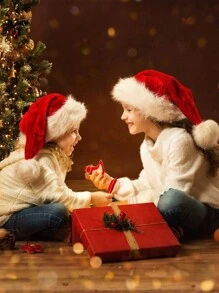 1pc Thick & Dense Plush Edge Children Christmas Hat, Christmas Party Decor - 1PC - View 4