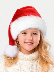 1pc Thick & Dense Plush Edge Children Christmas Hat, Christmas Party Decor - 1PC - View 2
