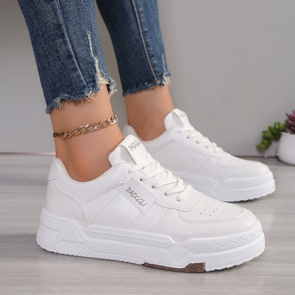 2024 New Popular Thick Sole White Sneakers For Women, Spring & Autumn, Korean Style Casual Running Sport Shoes