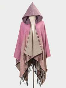 1 件纯色渐变休闲连帽斗篷，秋冬款 - 彩色 - 查看 19