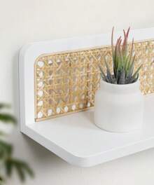 Rattan Floating Shelves,Set Of 2, Boho Cane Webbing Wall Shelves Farmhouse Display Storage Organizer White Bookshelves Wicker Room Decor For Living Room Bedroom Entryway Hallway Bathroom - 白色 - 查看 6