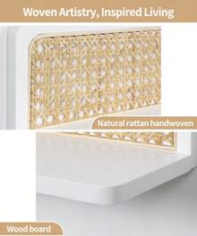 Rattan Floating Shelves,Set Of 2, Boho Cane Webbing Wall Shelves Farmhouse Display Storage Organizer White Bookshelves Wicker Room Decor For Living Room Bedroom Entryway Hallway Bathroom - 白色 - 查看 7