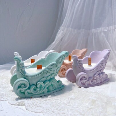 قالب شمع سيليكون بشكل زلاجة عيد الميلاد لحامل الشمع، قالب لشمعة الشاي، قالب لمزهرية الجبس والخرسانة للنباتات الصغيرة