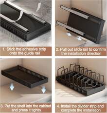 Cabinet Bottom Pots And Pans Organizer, Cabinet Sliding Lid Organizer, Pull-Out Cabinet Organizer With 8 Adjustable Dividers - 黑色 - 查看 5