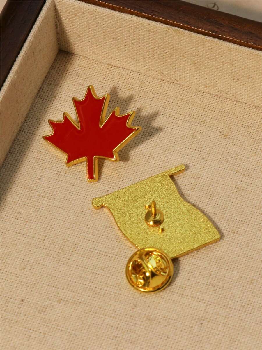 Yuan Shuo 1pc Minimalist Style Red Maple Leaf Brooch, American Flag