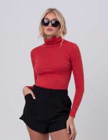 Red Labrava Turtleneck Blouse