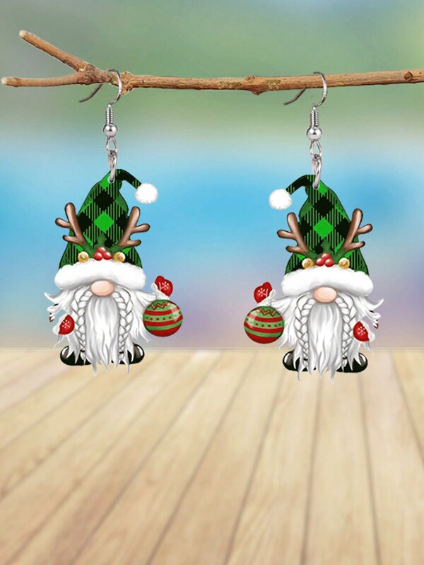 1 Pair Green/Pink Lantern Antlers Christmas Dwarf Acrylic Earrings For Women Christmas Earrings Holiday Earrings Fashion Earrings Jewelry Accessories Christmas Gifts Party Gifts Birthday Gifts