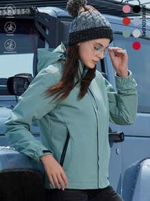 1pc Women's Solid Color Waterproof 3-In-1 Jacket - Mint Green - View 5