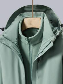 1pc Women's Solid Color Waterproof 3-In-1 Jacket - Mint Green - View 7