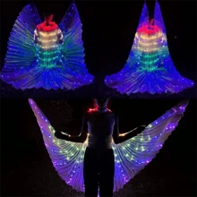 LED 斗篷灯发光蝴蝶翅膀适用于复活节表演、夜总会、酒吧、学校庆典、舞台表演服装、情人节、婚礼、舞台表演、带魔杖的彩色发光翅膀，需要 3 节 AA 电池，适合：成人 59-68 英寸，青少年 43-55 英寸 - 無色 - 查看 7