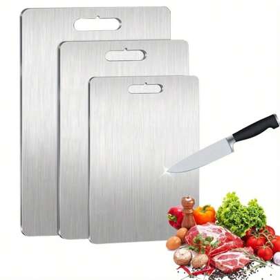 (1/3 Set) Alloy Cutting Board - 100% Solid Alloy Kitchen Cutting Board - Hygienic And Durable, Double-Sided Alloy Cutting Mat From Japan, Silver Color