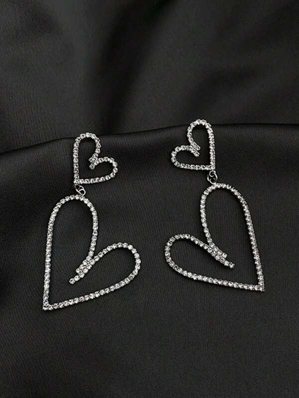 1 pieza Pendientes colgantes de cristal en forma de corazón doble con estilo asimétrico minimalista exagerado de moda de lujo para mujer, adecuados para uso diario