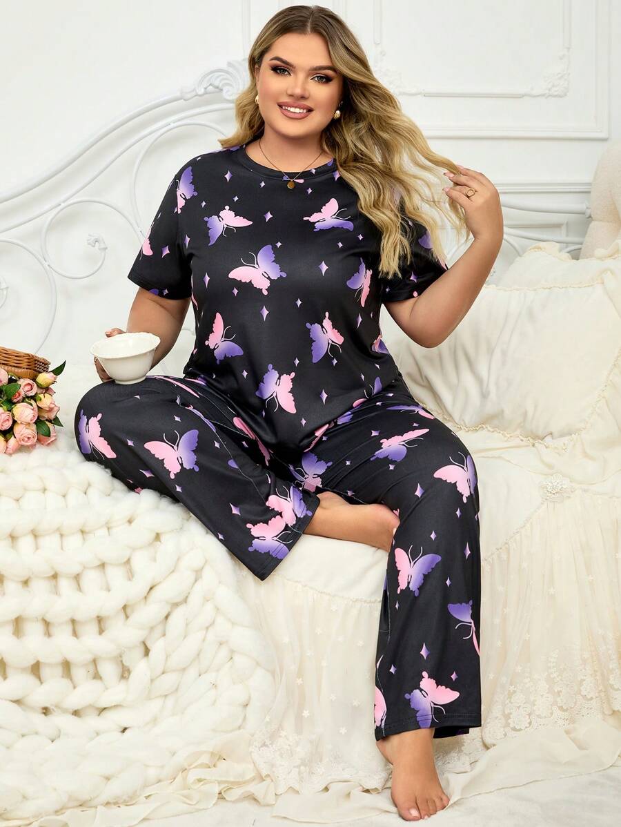 New Plus Size Loose Comfortable Fashion Pajamas Women's Set - 黑色 - 查看 1