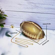 1pc Sparkling Double-Sided Crystal Embellished Rugby Ball Shaped Clutch Bag, Suitable For Wedding, Party & Daily Use - Gold - View 7