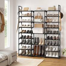 Tomnk 9 Tiers Shoe Rack Organizer, Black High-Quality Shoe Storage Rack, 50-55 Pairs, Stackable Metal Shelf With Hooks For Entryway, Shoe Racks For Bedroom Closet - 黑色 - 查看 1