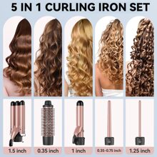 MAX-T Curling Iron Set 5 In 1,Curling Iron Set With Thermal Brush&4 Interchangeable Ceramic (0.35"-1.25"), PTC Quick Heating Temperature Control And Protective Gloves,Curling Wand With 3 Barrels And Multifunctional Curling Brush - 查看 2