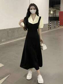 女款仿层叠细节中长连衣裙