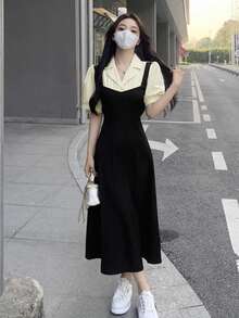 女款仿层叠细节中长连衣裙