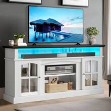 LED TV Stand With Power Outlets For 70 Inch Media Console Entertainment Center - 白色 - 查看 2
