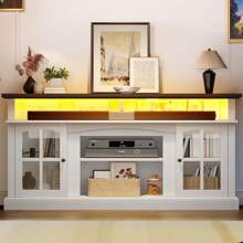 LED TV Stand With Power Outlets For 70 Inch Media Console Entertainment Center - 白色 - 查看 1