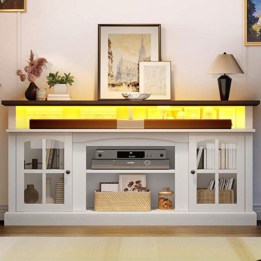 LED TV Stand With Power Outlets For 70 Inch Media Console Entertainment Center - 白色 - 查看 1