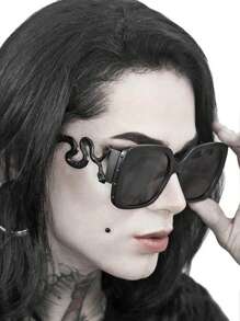 1pc Double Headed Snake British Retro Oversized Square Metal Fashion Glasses Dark Gothic Style Retro Personalized Fashion Men's And Women's Glasses Halloween Christmas Decoration Beach Accessories For Women Glasses Shades Beach Accessories For Women Glasses Shades - Nhiều màu - Xem 7