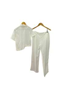 Women's Set Of Shirt And Straight Tailored Viscose Pants With Pockets, Collar, Buttons, Chic Premium Basic - trắng - Xem 2
